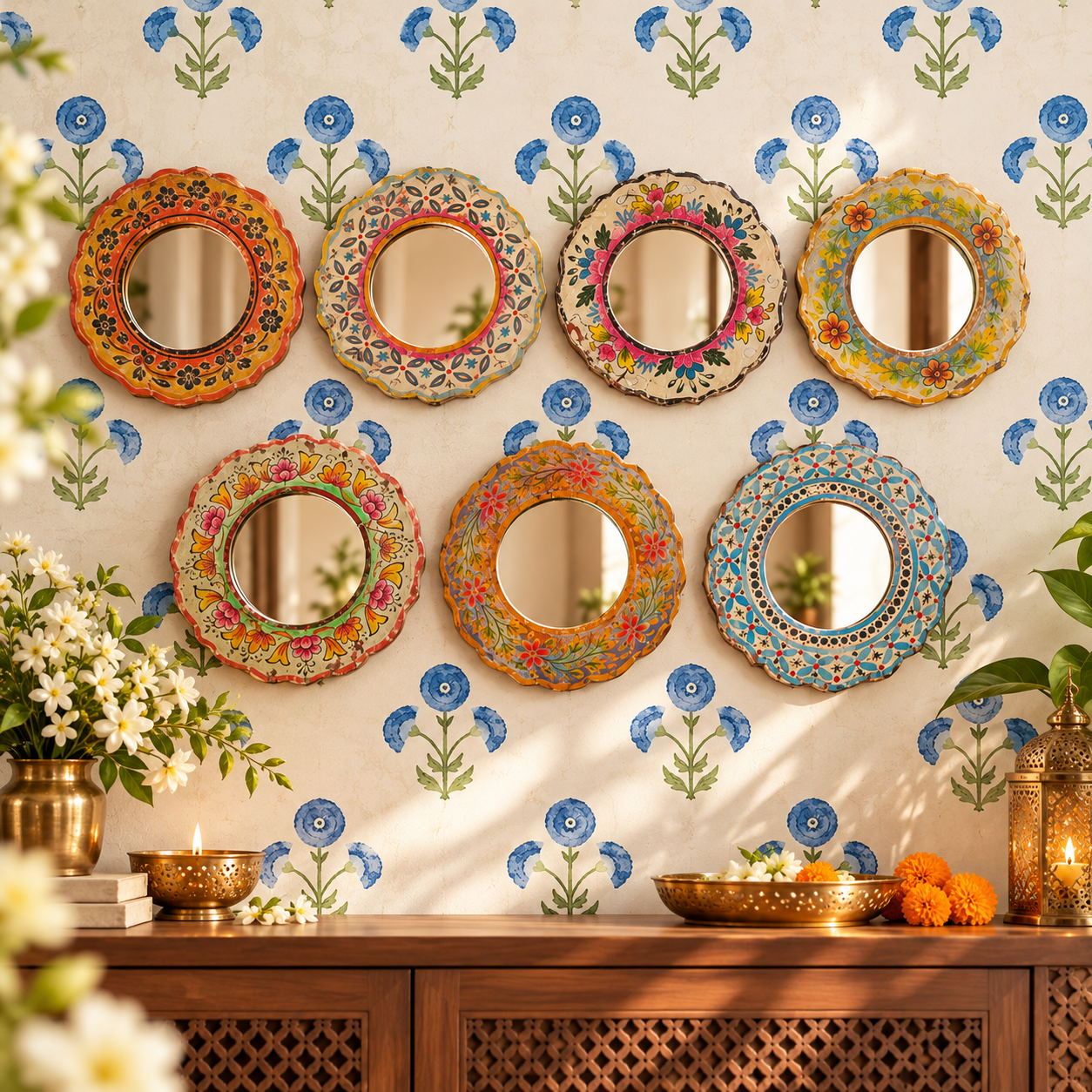 Sona Adarsh — The Golden Mirror Frame (Blue-grey with gold relief) - Image 1