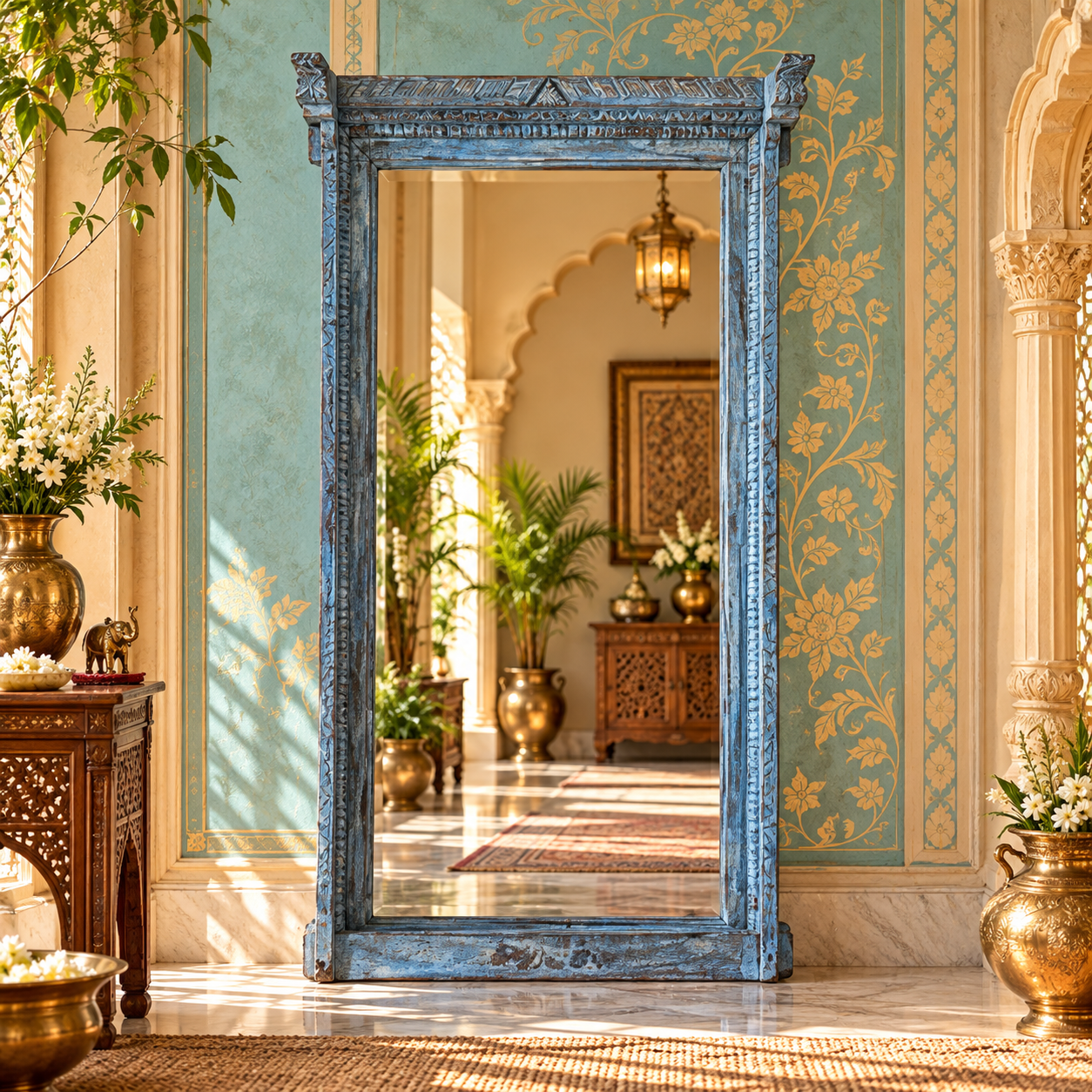 Sona Adarsh — The Golden Mirror Frame (Blue-grey with gold relief) - Image 1