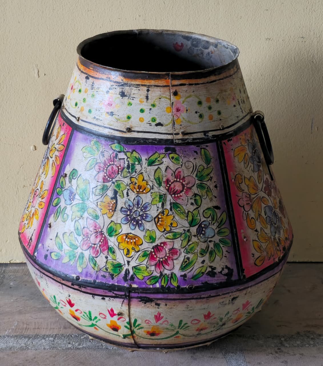 Loha Kumbha — Iron Vessel of Abundance (Ochre-gold with folk geometric borders) - Image 1