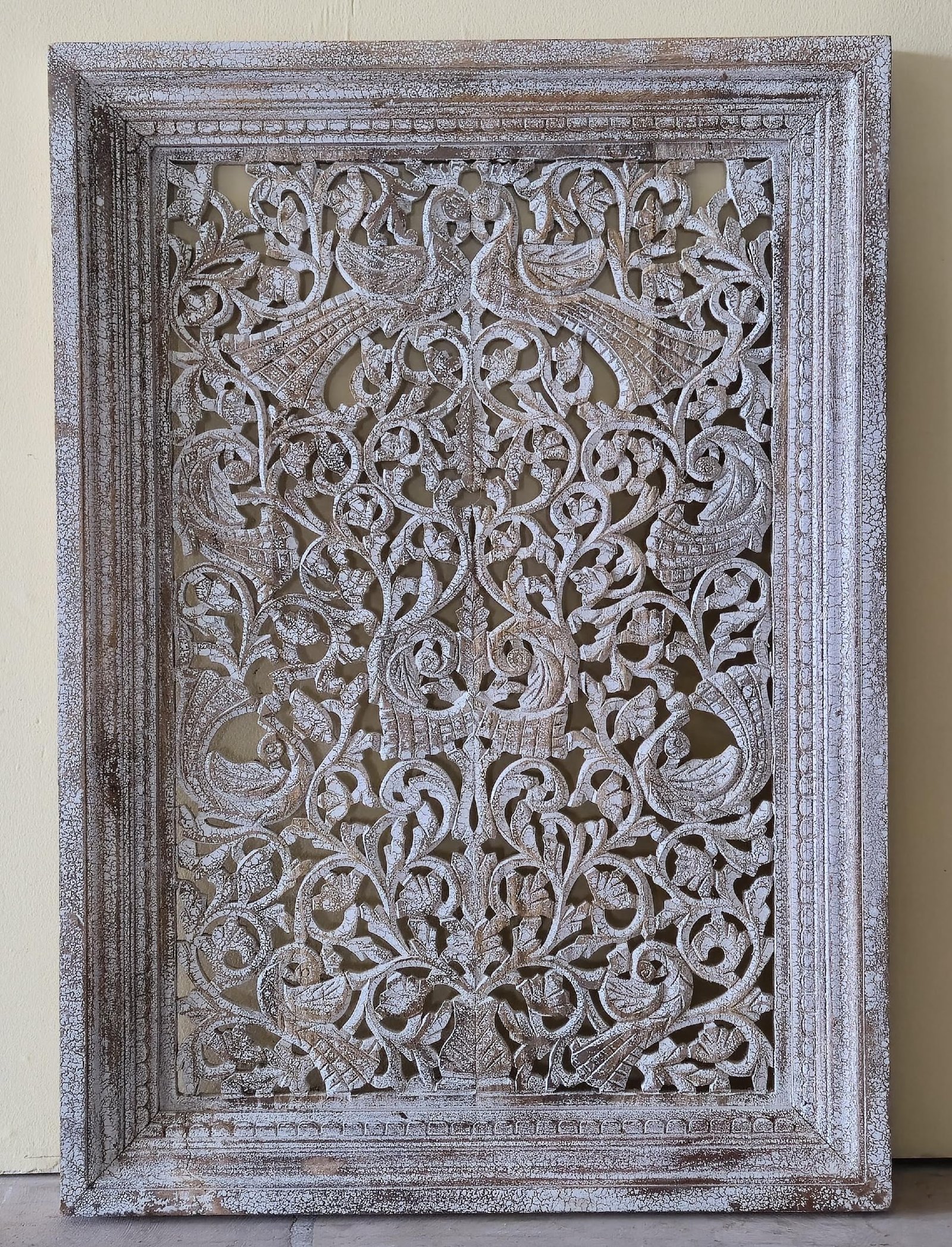 Kaashtha Leela — Carved Play of Wood (Warm ochre with carved botanical border) - Image 1