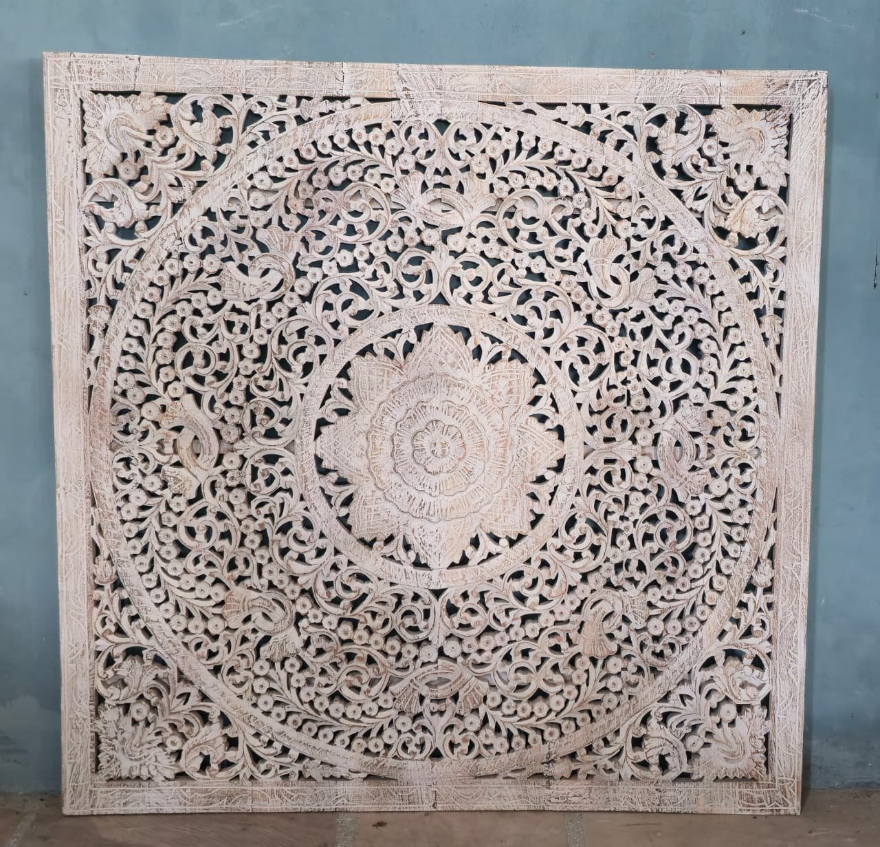 Vana Stambha — Forest Pillar Panel (Natural teak with carved relief) - Image 1