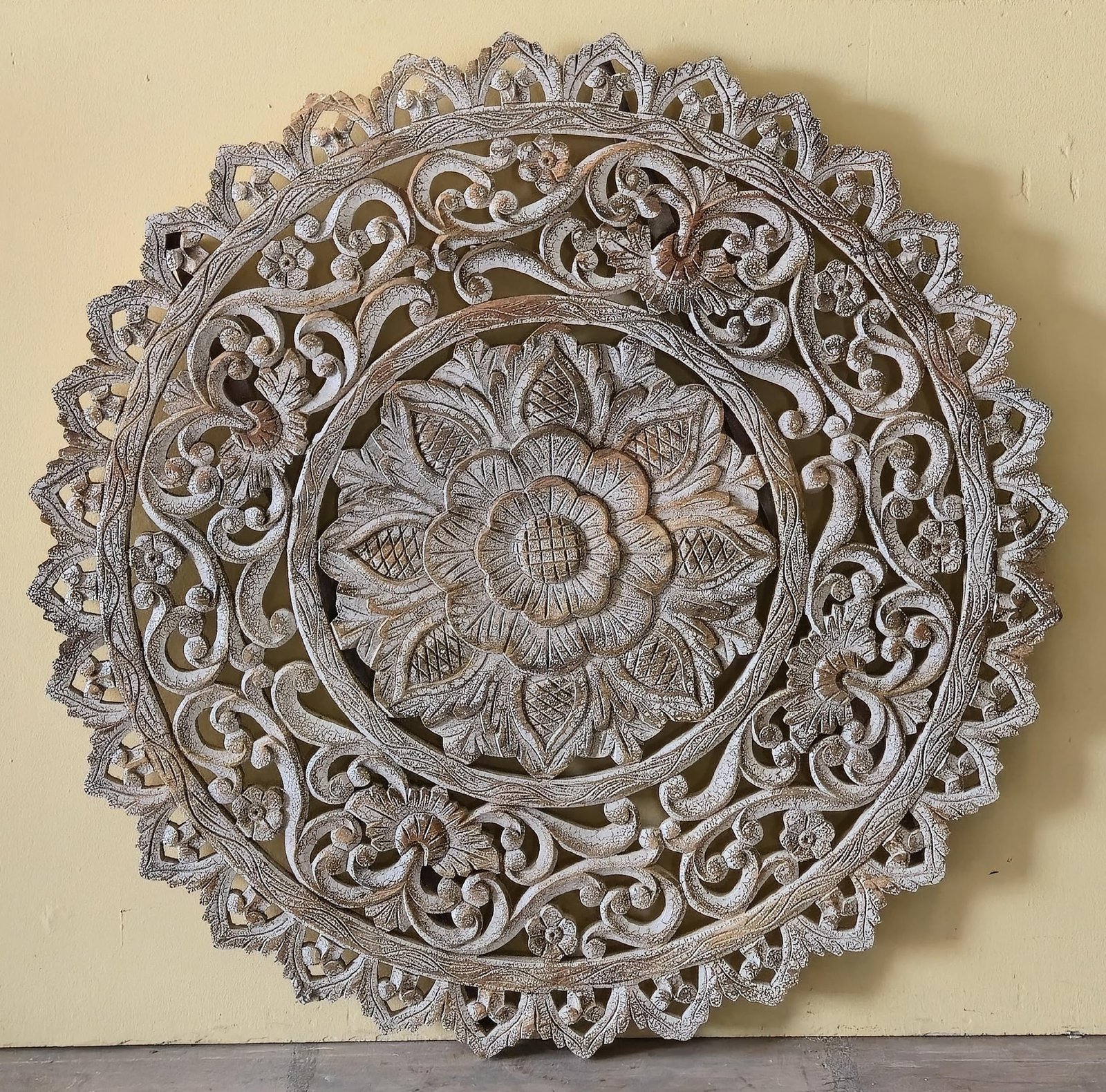 Kaashtha Leela — Carved Play of Wood (Warm ochre with carved botanical border) - Image 1