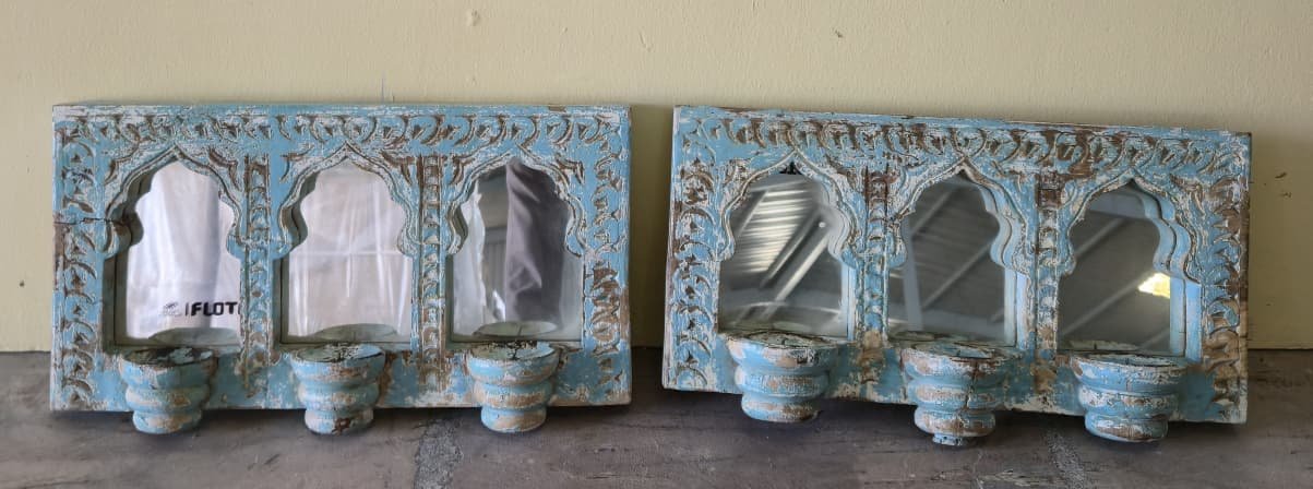 Ambar Adarsh — Sky-toned Reflection (Antique ivory with carved borders) - Image 1