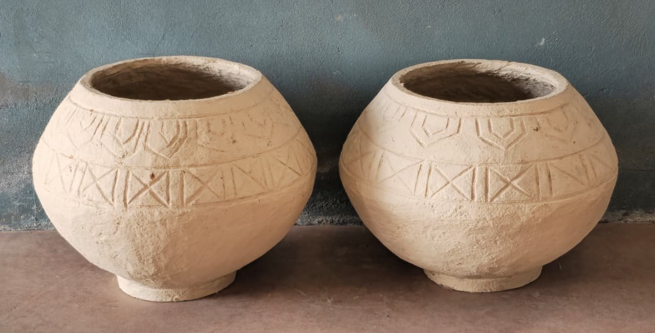 Mridu Rang Ghata — Soft-colour Papier Pot (Warm ochre with Rajasthani botanical pattern) - Image 1