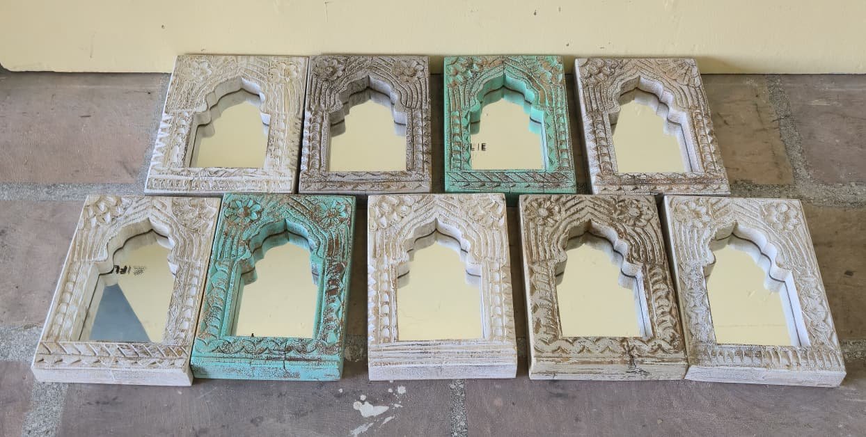 Haldi Varna Darpan — Turmeric-Gold Mirror (Warm teak with carved relief) - Image 1