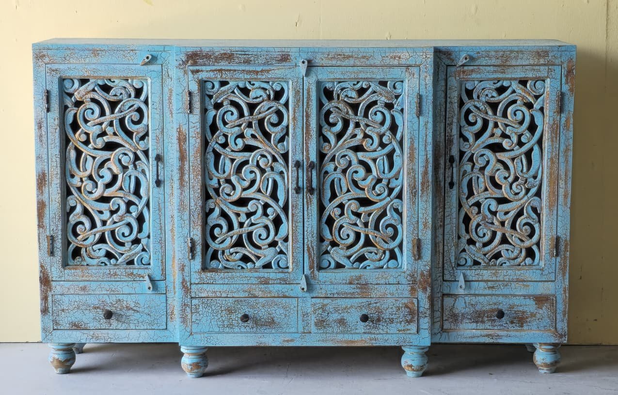 Neel Sandook — The Blue Sideboard (Terracotta and gold with relief carving) - Image 1
