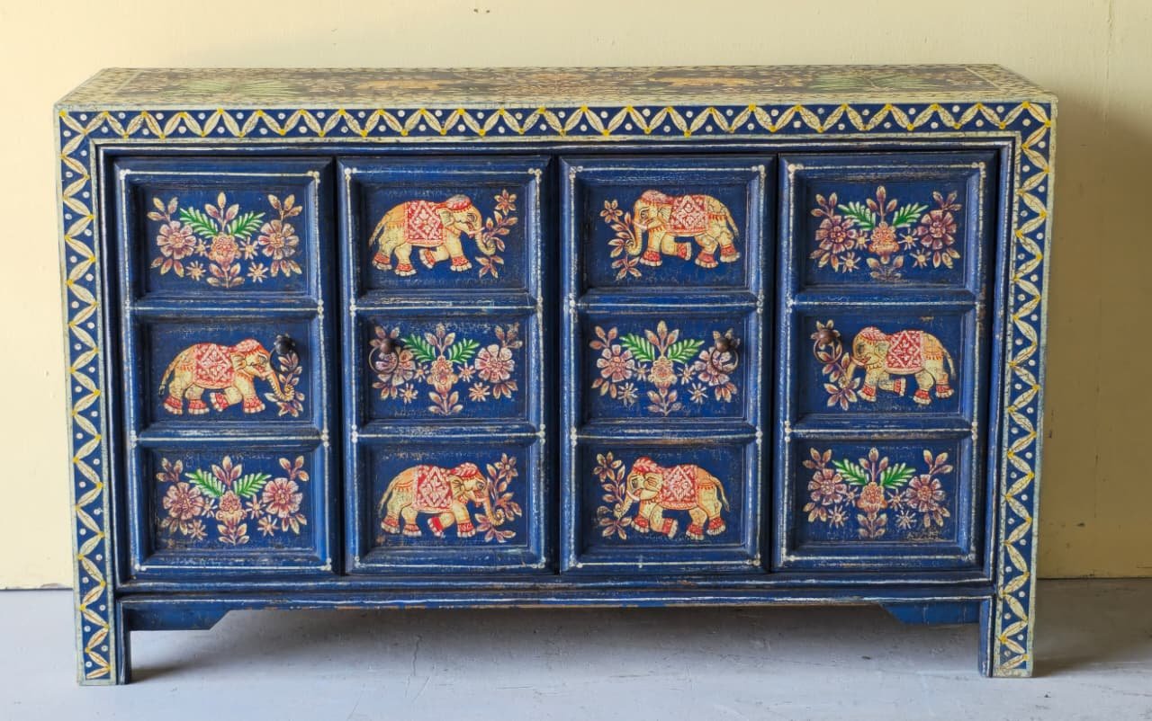 Jodhpuri Paatala — Jodhpur Heritage Cabinet (Warm ochre-teak with painted folk panels) - Image 1