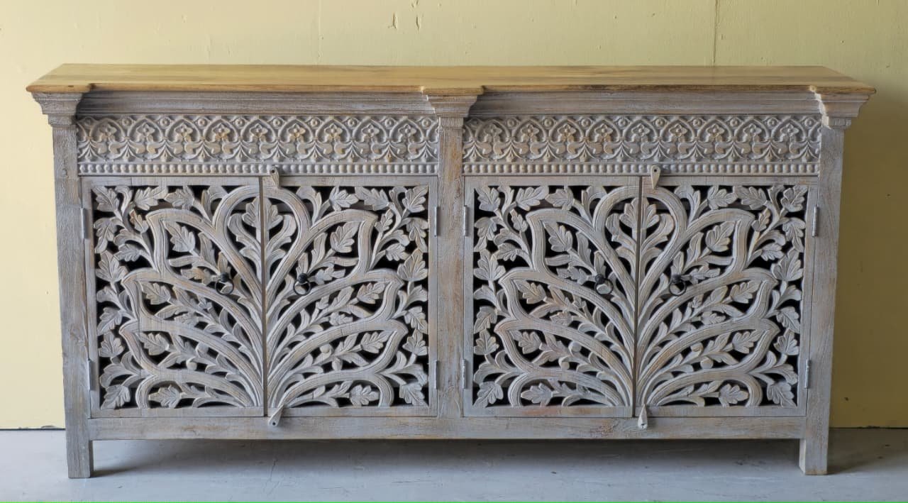 Rajsi Sandook Paatala — Royal Low Cabinet (Terracotta and gold with relief carving) - Image 1