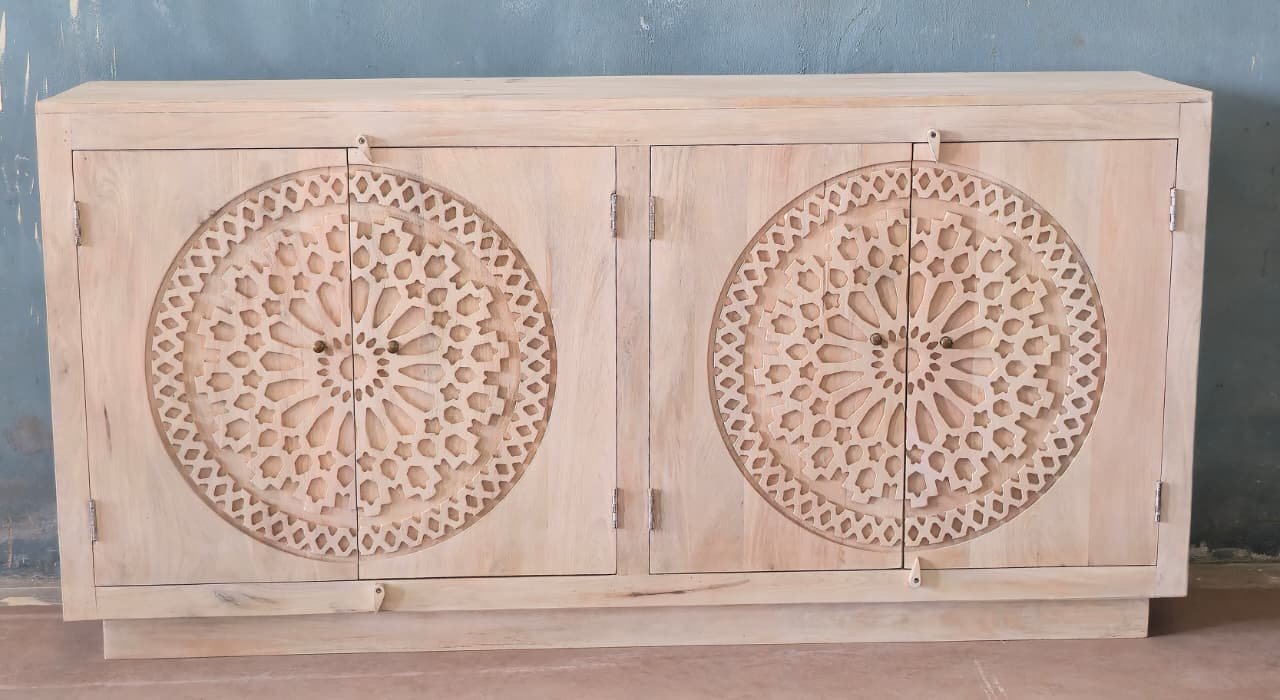 Kaashtha Kendra — The Wooden Centrepiece (Warm ochre-teak with painted folk panels) - Image 1