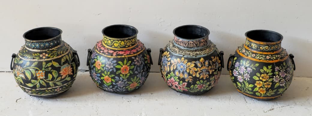 Loha Kumbha — Iron Vessel of Abundance (Terracotta with indigo and gold folk painting) - Image 1