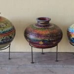 Loha Kumbha — Iron Vessel of Abundance (Terracotta with indigo and gold folk painting)
