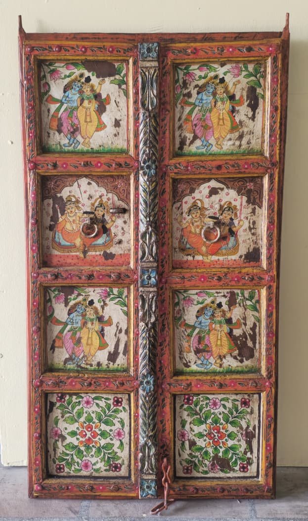 Prithvi Rang — Earth-toned Portal (Crimson with emerald and gold folk painting) - Image 1