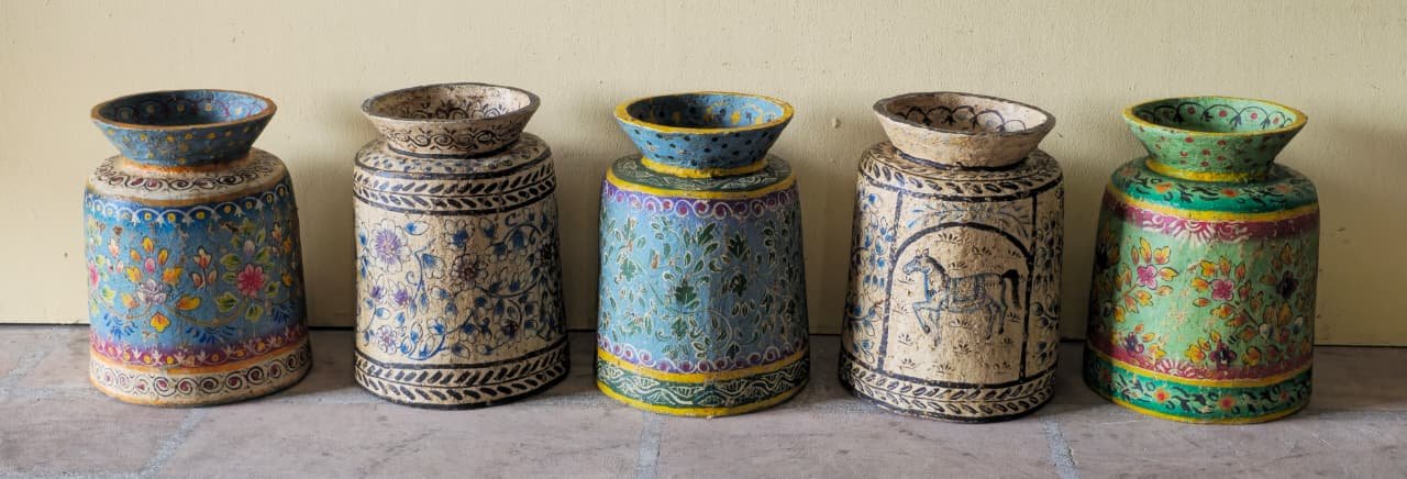 Phool Kumbha — The Flower Vessel (Teal with warm ochre botanical work) - Image 1